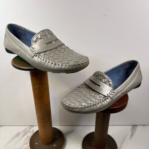 ROBERT ZUR Petra Metallic Woven Top Leather Driving Loafers SILVER / SIZE 10AA